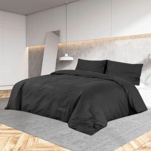 Schwarzes vidaXL Bettwäsche-Set (135x200 cm) aus Mikrofaser auf einem Bett.