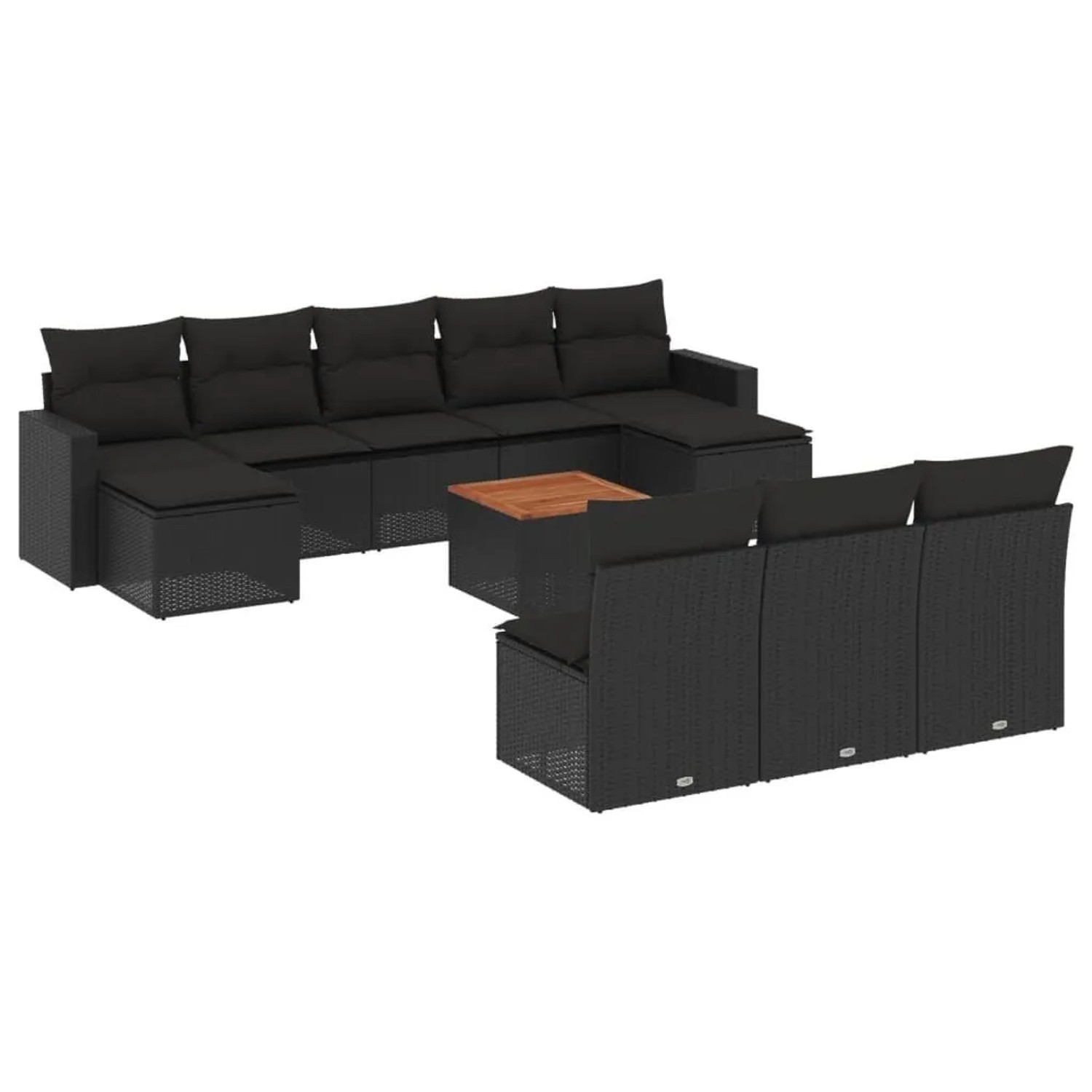 vidaXL 11-Tlg Garten-Sofagarnitur mit Kissen Schwarz Poly Rattan 3224326
