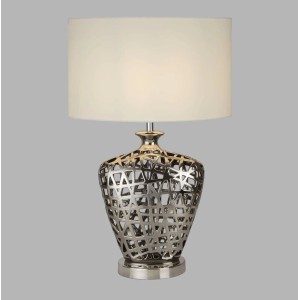 Licht-Erlebnisse Tischlampe Keramik Stoff 57 cm Hoch Chrom Weiß E27