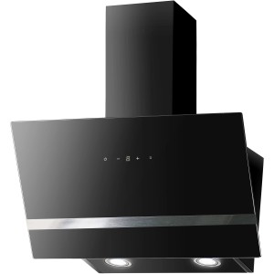 Respekta Design Schräghaube CH24080SM Schwarz, 80cm Kopffreihaube mit Glasschirm und LED-Beleuchtung.