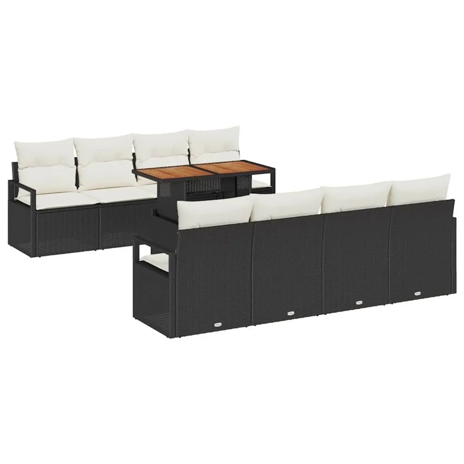 vidaXL Garten-Sofa-Set mit Kissen 9-Tlg Schwarz und Creme 3349683