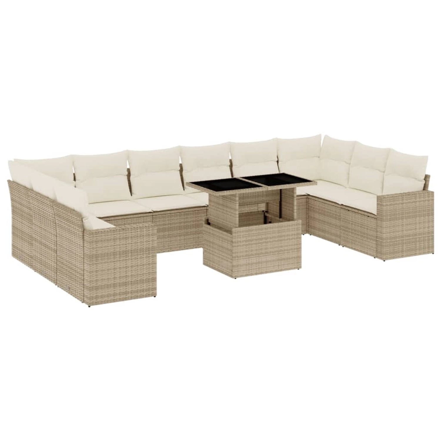 vidaXL 11-Tlg Garten-Sofagarnitur mit Kissen Beige Poly Rattan 3267518 günstig online kaufen