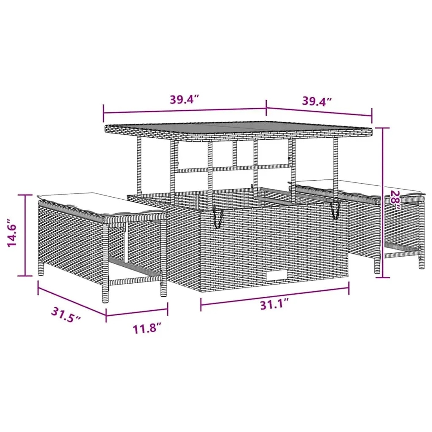 vidaXL Garten-Sofa-Set, 12-teilig, schwarz, Poly Rattan, mit Tisch und Hockern. Gartenmöbel für den Außenbereich.