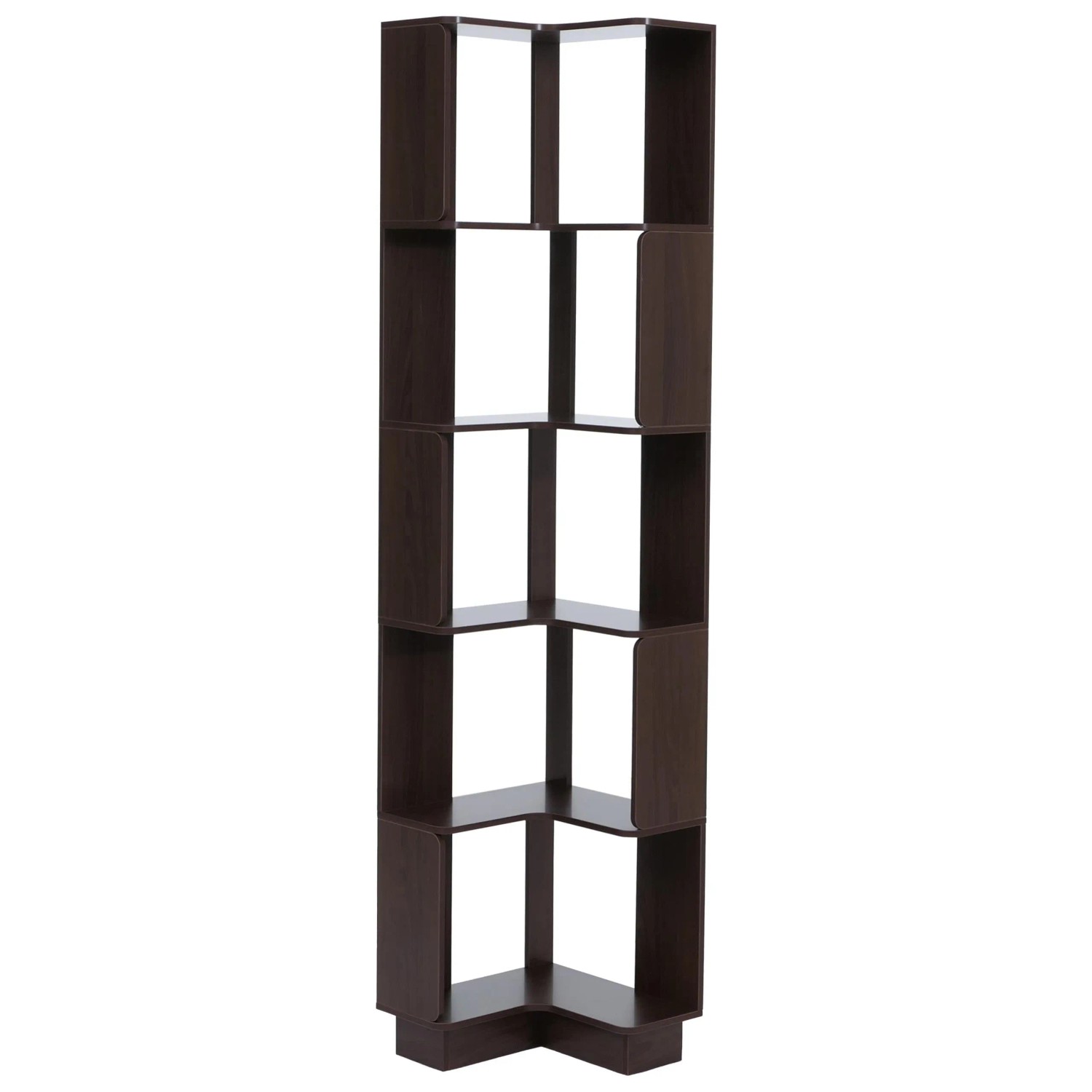 MCW Eck-Bücherregal P53 5 Ebenen MDF Melamin 175x40x40cm Walnuss-Optik