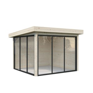 Palmako Pavillon Lenna Set 401 mit Schiebetüren, naturbelassen, 300x300 cm.