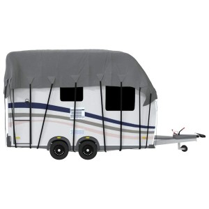 Graue vidaXL Dachplane 500x300 cm aus Vliesstoff für Wohnwagen als Frostschutz.