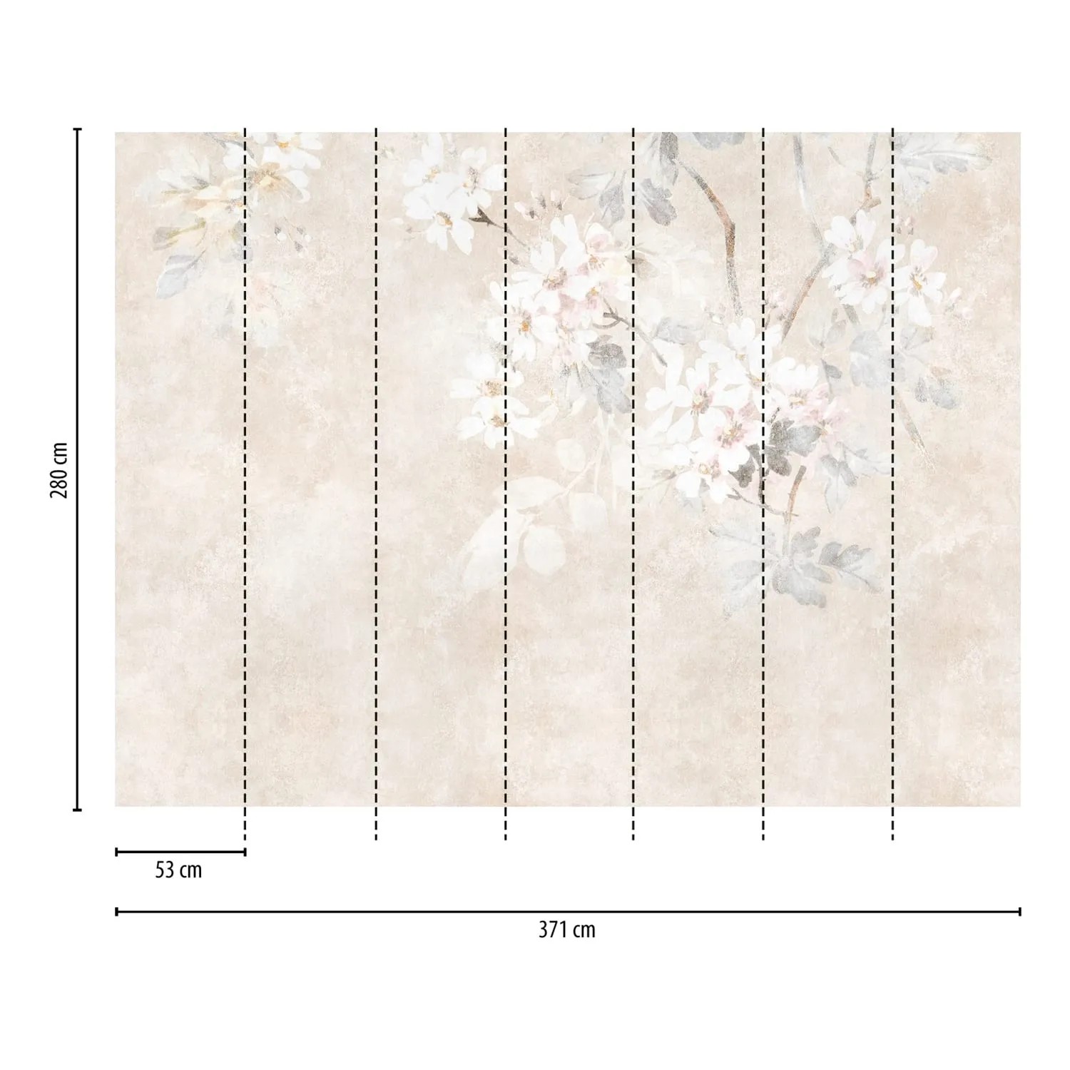 PROFHOME Fototapete mit Blumenmuster in Beige, Creme-Weiß und Grau. Vliestapete für Wohnräume.