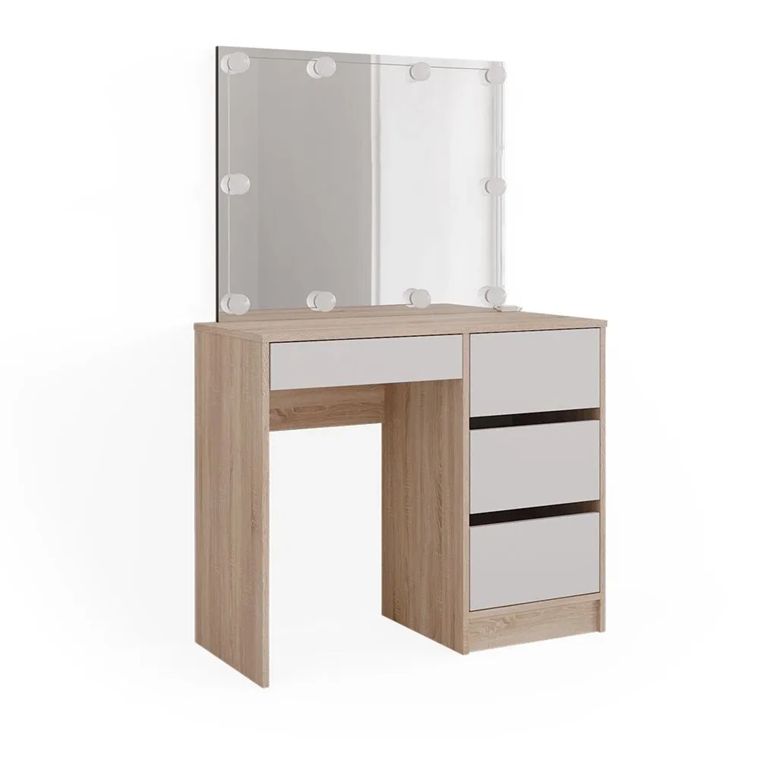 Vicco Schminktisch Sherry Sonoma 90 x 140 mit Spiegel und LED-Lichterkette