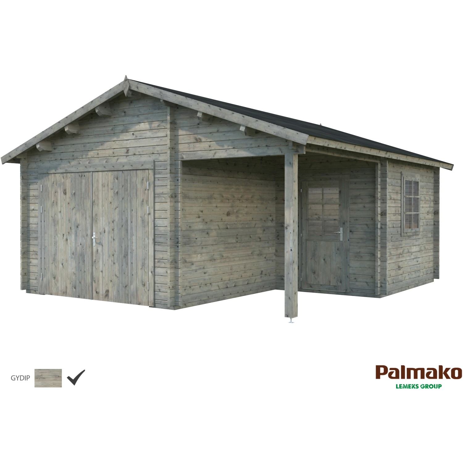 Palmako Holzgarage Roger mit Holztor Grau tauchgrundiert 510 cm x 550 cm günstig online kaufen