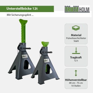 TRUTZHOLM Unterstellböcke, 4 Stück, je 12 t Traglast, höhenverstellbar von 490 bis 750 mm.