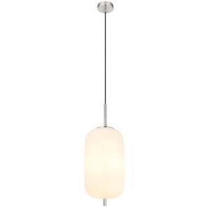 Moderne Hängeleuchte Blacky I von Globo, Nickel/Opal, Ø 22cm. Pendelleuchte mit flexiblem Kabel.