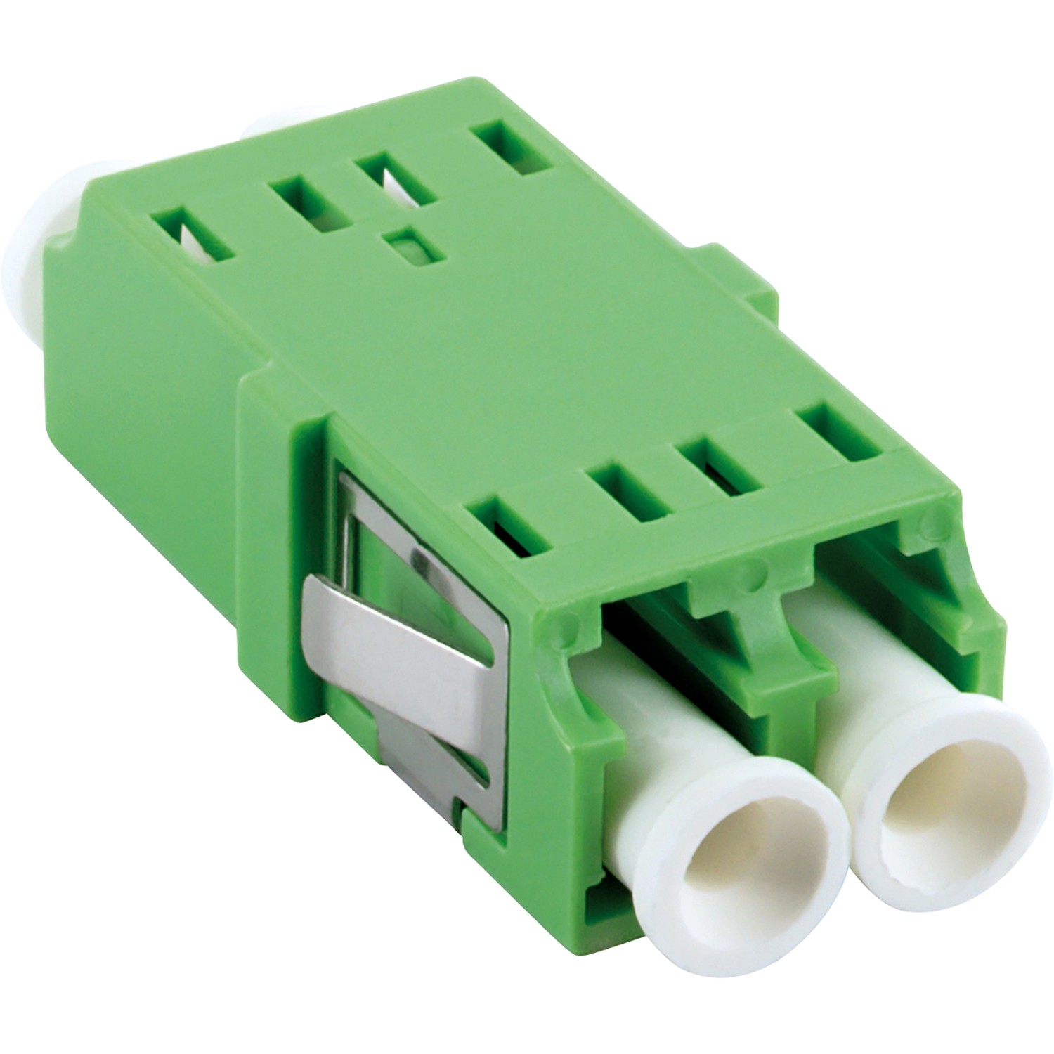 Grüner Schwaiger Glasfaser LC Duplex Adapter ohne Flagge für Netzwerktechnik.