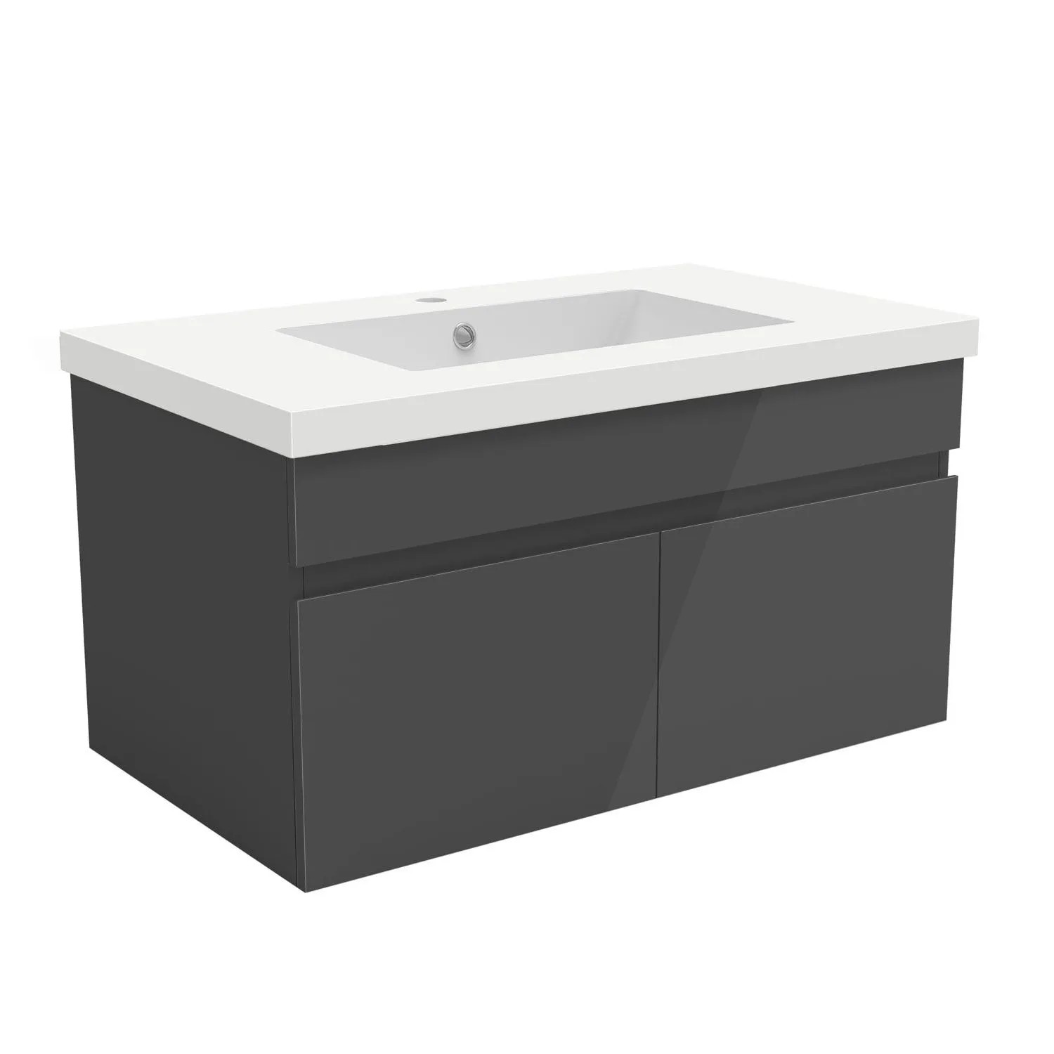 AICA Waschtisch mit Unterschrank 80 cm BERGEN Badmöbel Set 2 tlg. Waschbecken mit Unterschrank Anthrazit Hochglanz Softclose