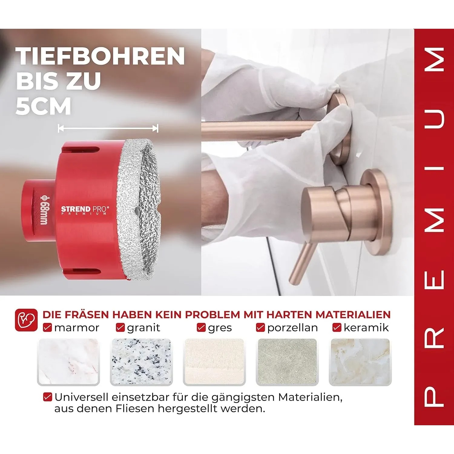 PROREGAL Diamant Bohrkronen-Set für Fliesen, Glas und Feinsteinzeug. Winkelschleifer-Aufsatz.