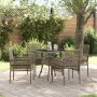 Graue 5-teilige vidaXL Garten Essgruppe aus Poly Rattan mit Tisch und Stühlen.
