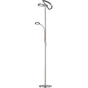 Moderne Trio LED-Stehlampe Split in Nickel matt mit Fluter und Lesearm.