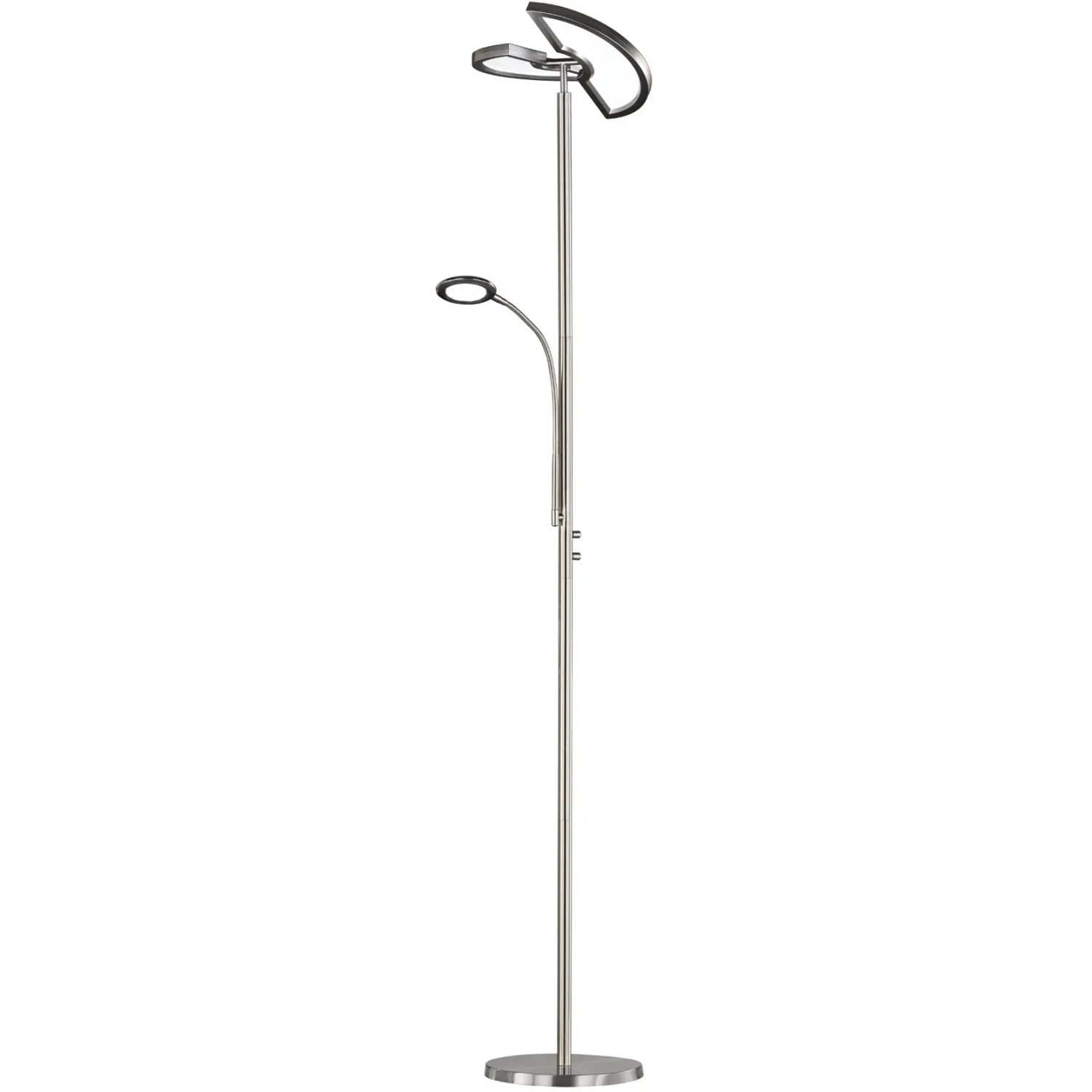 Moderne Trio LED-Stehlampe Split in Nickel matt mit Fluter und Lesearm.