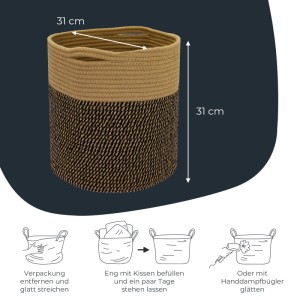 HMF 39015-31CM-81 Aufbewahrungskorb Versteckten Griffen Runder Korb Kallax 31 x 31 cm Schwarz-Honig