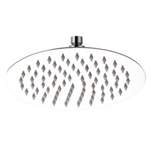 Runde Edelstahl Kopfbrause, 20 cm Durchmesser, mit Antikalknoppen für einfache Reinigung.