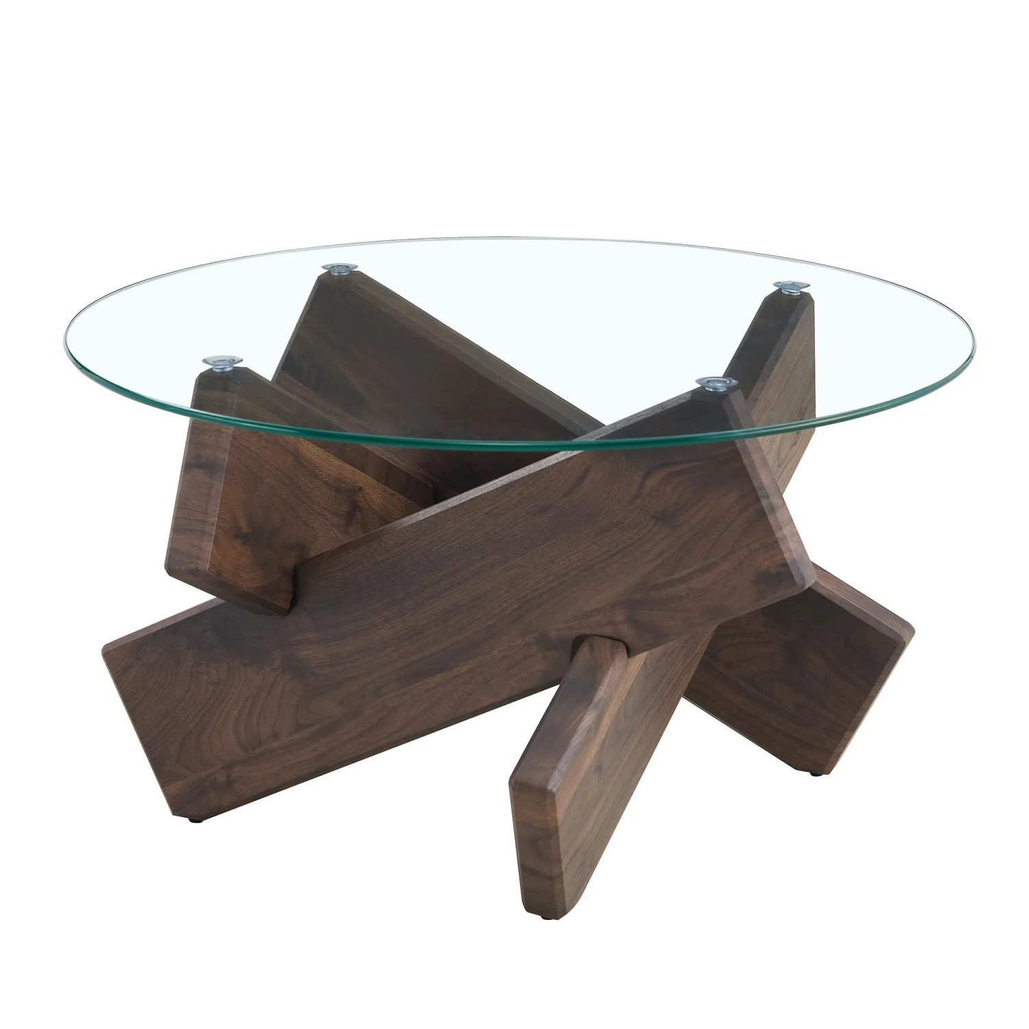 okwish Couchtisch mit Glasplatte und Kreuzgestell für Wohnzimmer 79x79x45 cm Braun