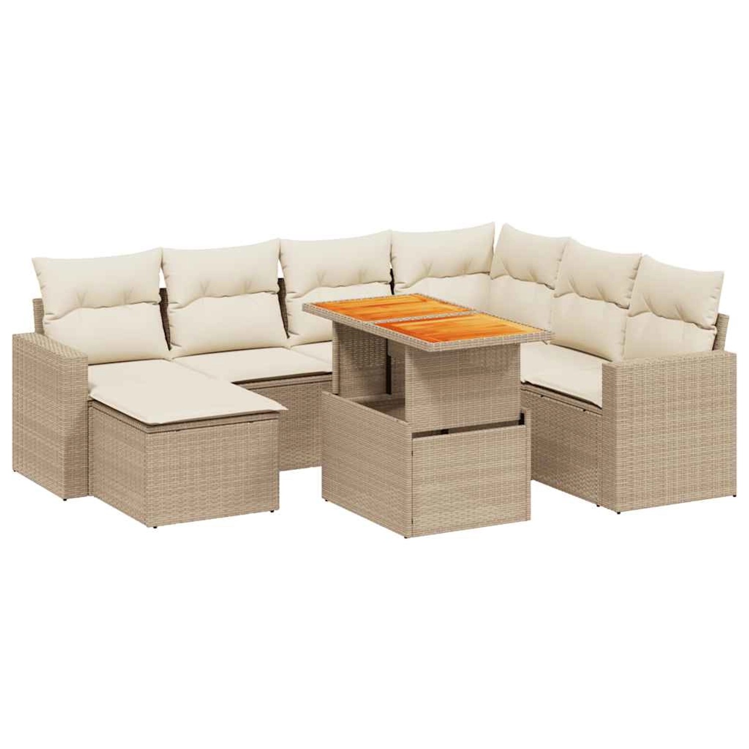 vidaXL 8-Tlg Garten-Sofagarnitur mit Kissen Beige Poly Rattan 3271429