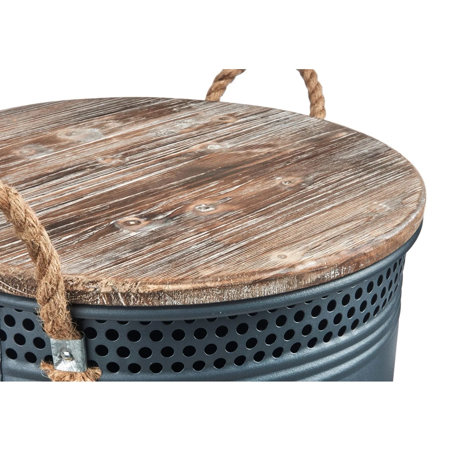 Kobolo Wäschekorb LOFT ANTHRAZIT Gr M 34x47 cm Metall Holz Deckel Griffe_4