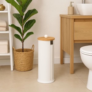 Relaxdays Toilettenpapierbehälter Metall Weiß mit Deckel für 3 Rollen 49 cm x 14,5 cm 0,8 kg