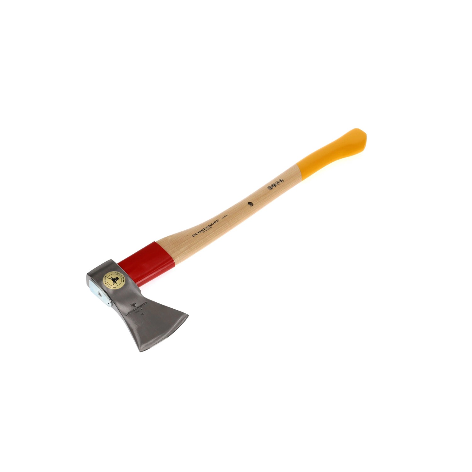 Ochsenkopf Forstaxt Universal Gold, 1,25 kg, mit Hickory-Stiel und Stahl-Stielschutzhülse.