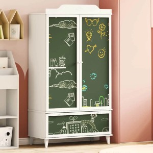 vidaXL Kreidetafel Kleiderschrank mit Schubladen Weiß Holzwerkstoff 42003034