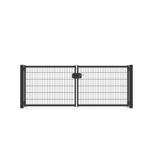 Doppelflügeliges Gartentor Berlin, anthrazitgrau (RAL 7016), 123x334 cm, mit Schloss und 180° Öffnungswinkel.