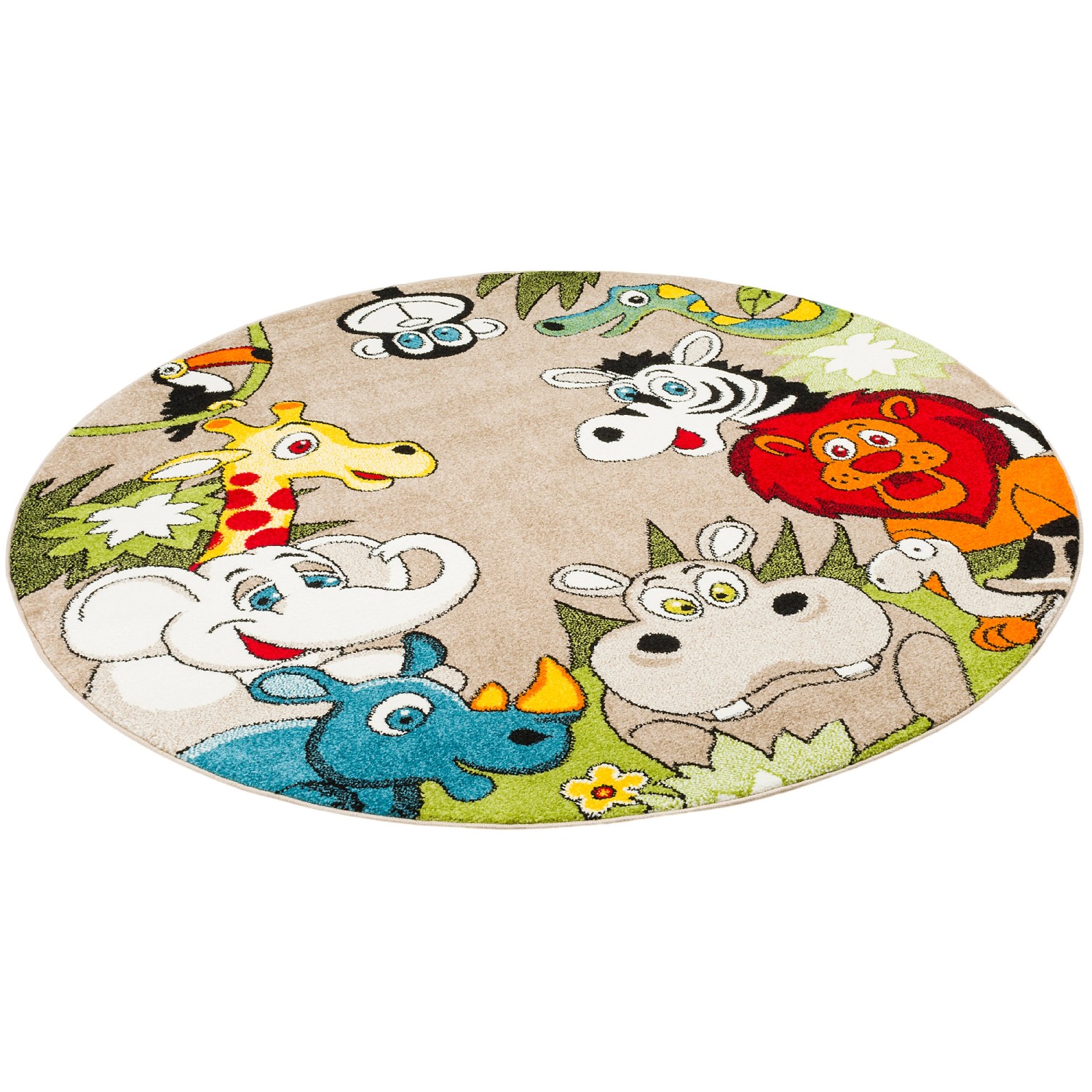 Pergamon Kinder Teppich Faro Safari Bunt Tiere Bunt 160cm Rund günstig online kaufen