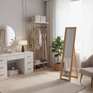 Relaxdays Ganzkörperspiegel Bambus Natur Klappbar Stehend 152 cm x 37 cm x 50 cm