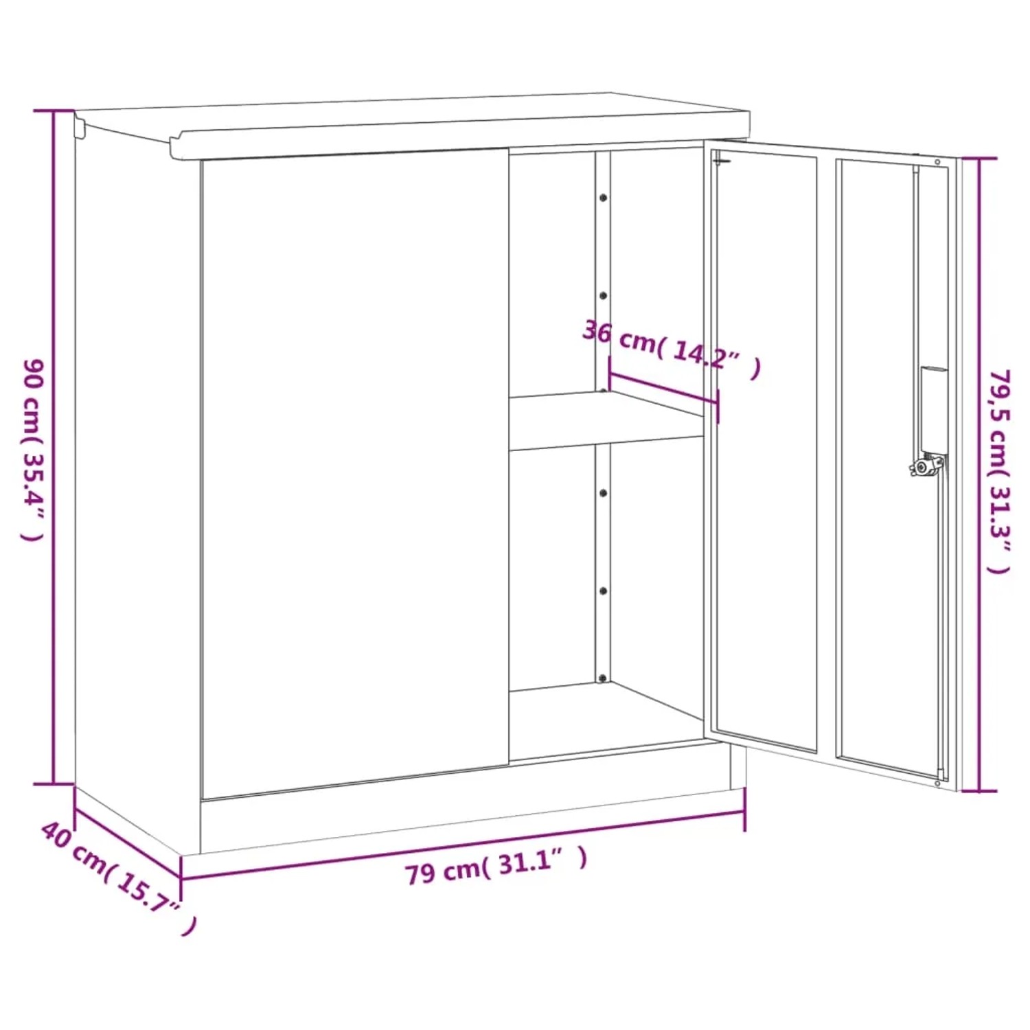 vidaXL Aktenschrank, hellgrau, Stahl, 79x40x90 cm, Büroschrank mit Tür und Regal.