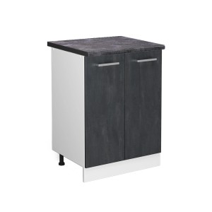 Vicco Küchenunterschrank R-Line, 60 cm, Schwarz Beton/Weiß, mit anthrazitfarbener Arbeitsplatte.