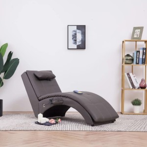 Graue vidaXL Massage Chaiselongue mit Kissen aus Kunstleder im Wohnzimmer.