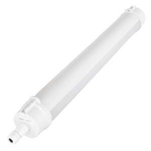 Weiße LUXULA LED Feuchtraumleuchte, länglich, IP65, dimmbar, für Werkstatt & Garage. Einstellbare Lichtfarbe.