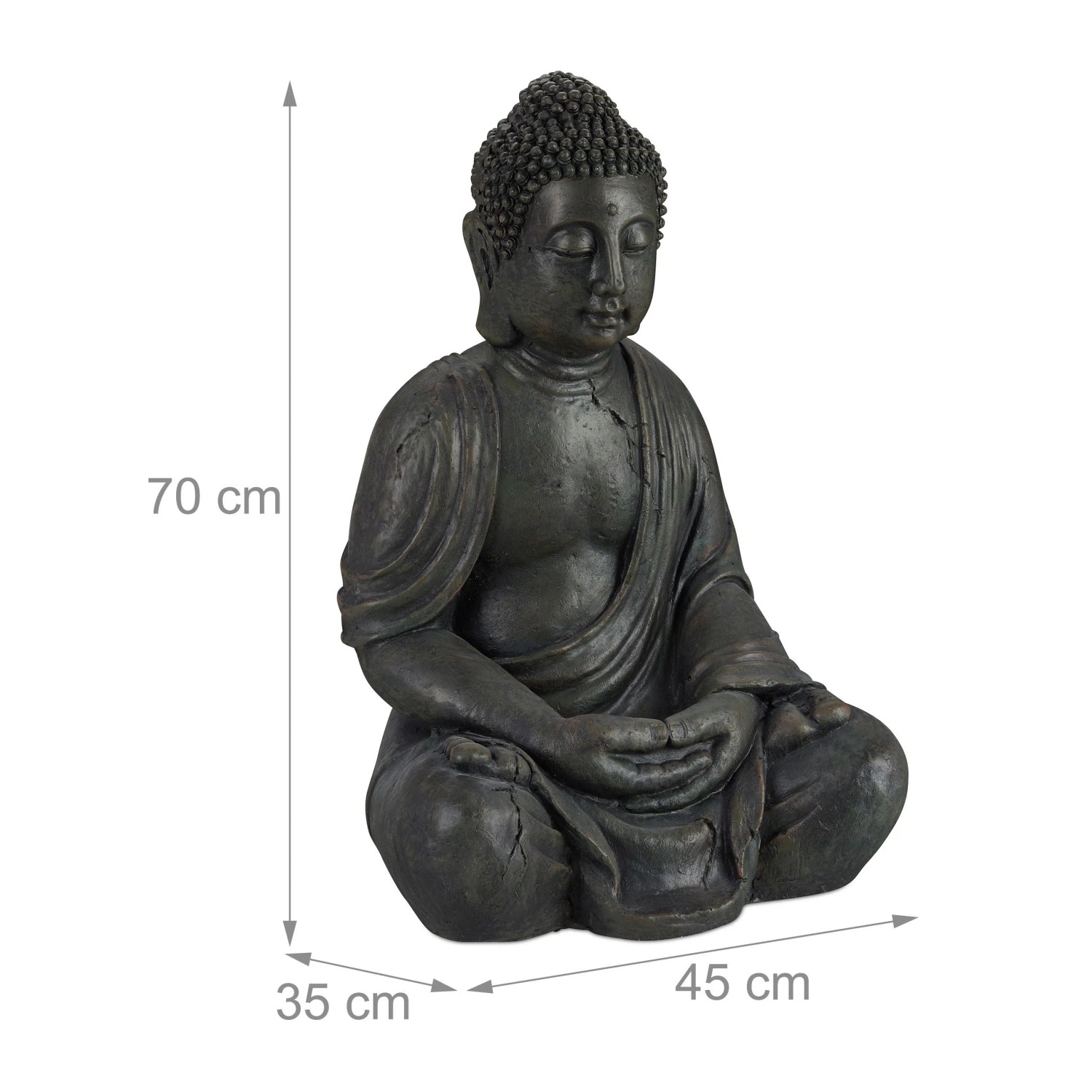Relaxdays Buddha Figur Polyresin Dunkelgrau Sitzend Wetterfest Frostsicher 70 cm x 45 cm x 35 cm 9 kg_4