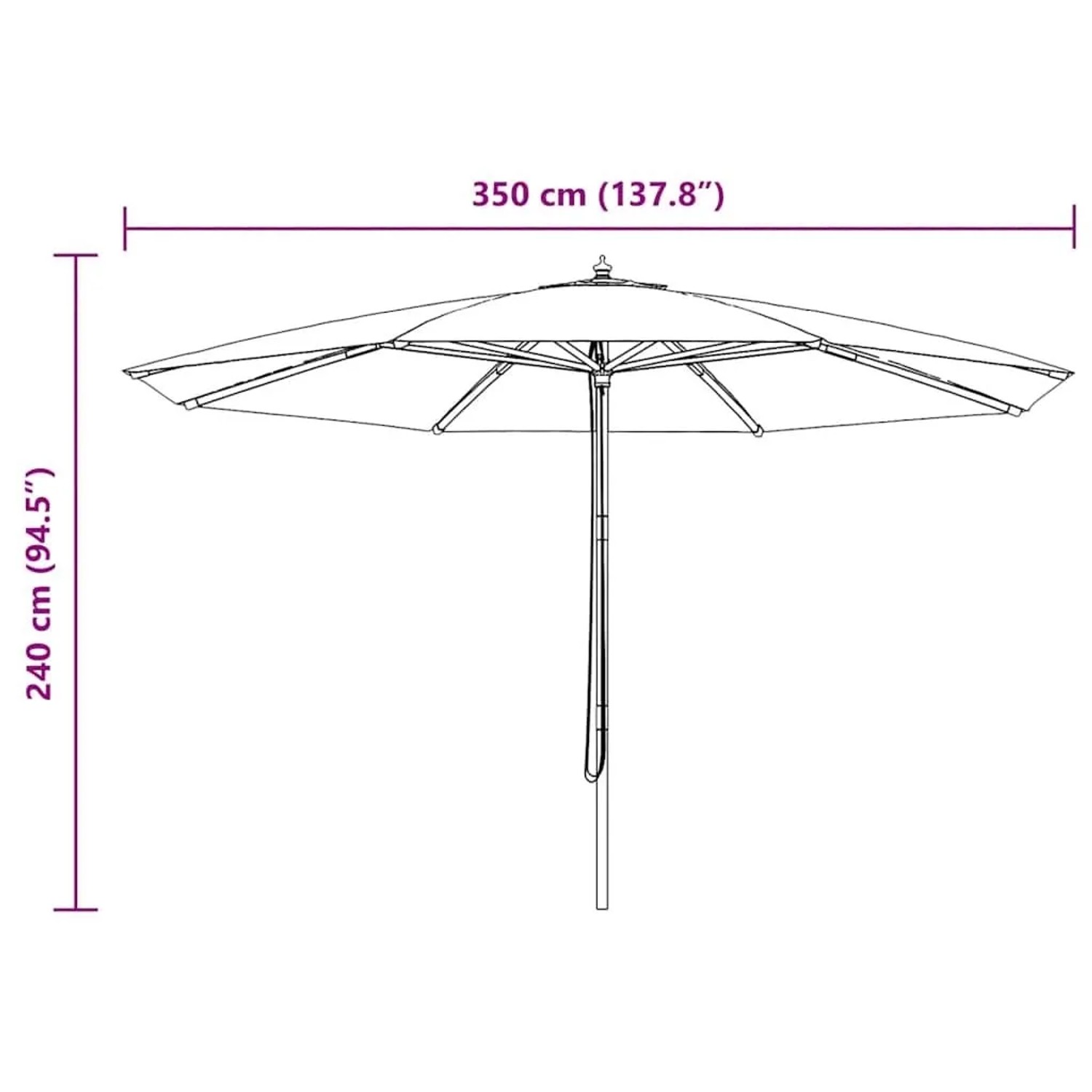 vidaXL Sonnenschirm mit Holzmast 350 cm Taupe 44530_7