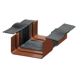 Brauner Inefa Rinnenverbinder für Kastenrinnen, 21cm, aus Kunststoff mit schwarzen Dehnungsfugen. Ideal für Carport.