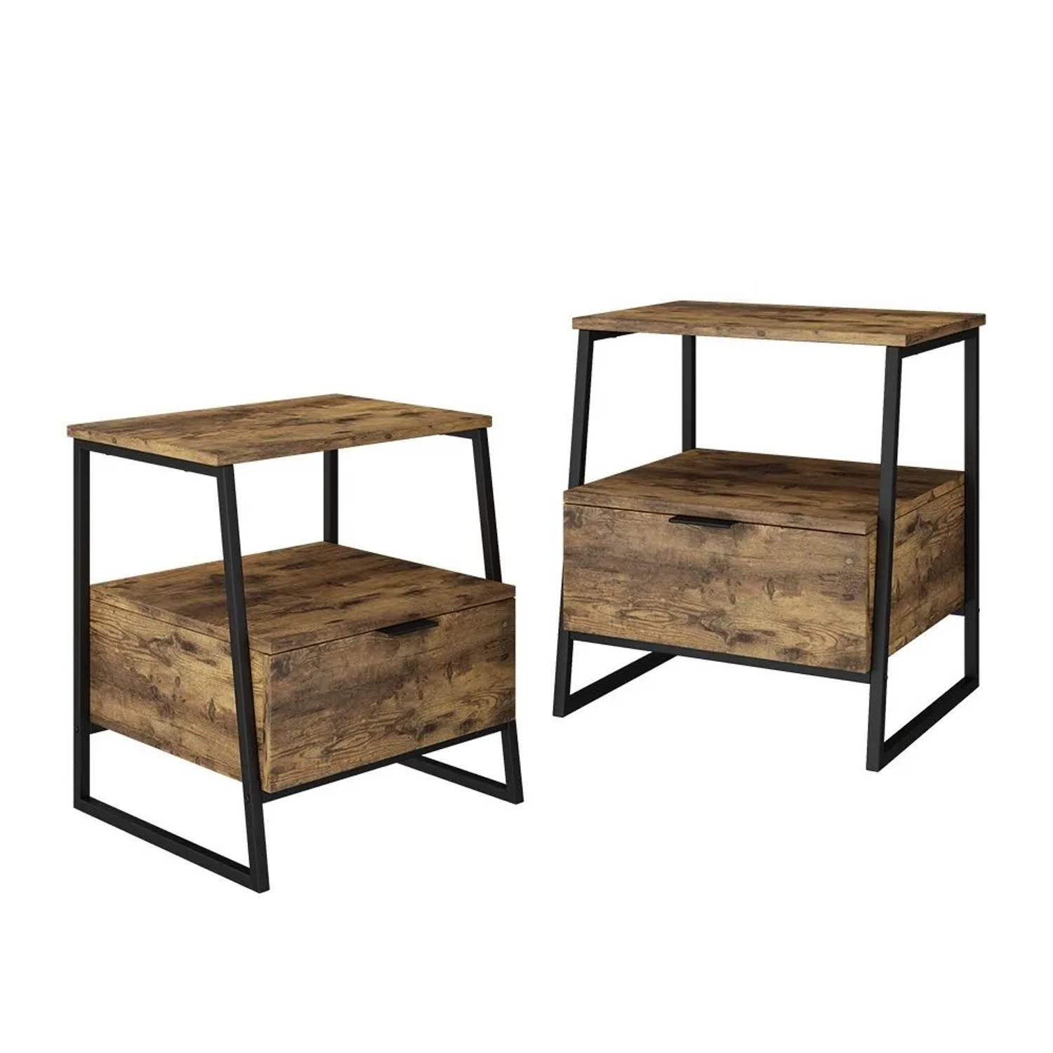 Vicco Nachttisch Lunor Eiche Rustikal Schwarz 45 x 50 2er Set