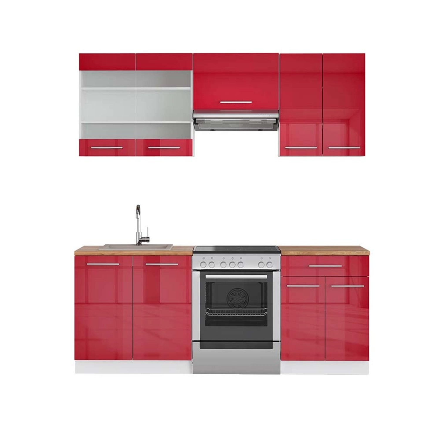 Vicco Fame-Line Küchenschränke Bordeaux Hochglanz/Weiß 200 cm AP Eiche günstig online kaufen