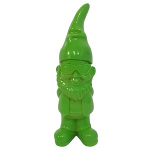 Grüne Deko-Figur: Zwerg mit Brille, 38 cm hoch, für die Gartendekoration.