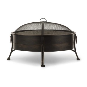 Blumfeldt Catania 2-in-1 Feuerschale mit Funkenschutz und Grillrost, Stahl, Antik-Schwarz.