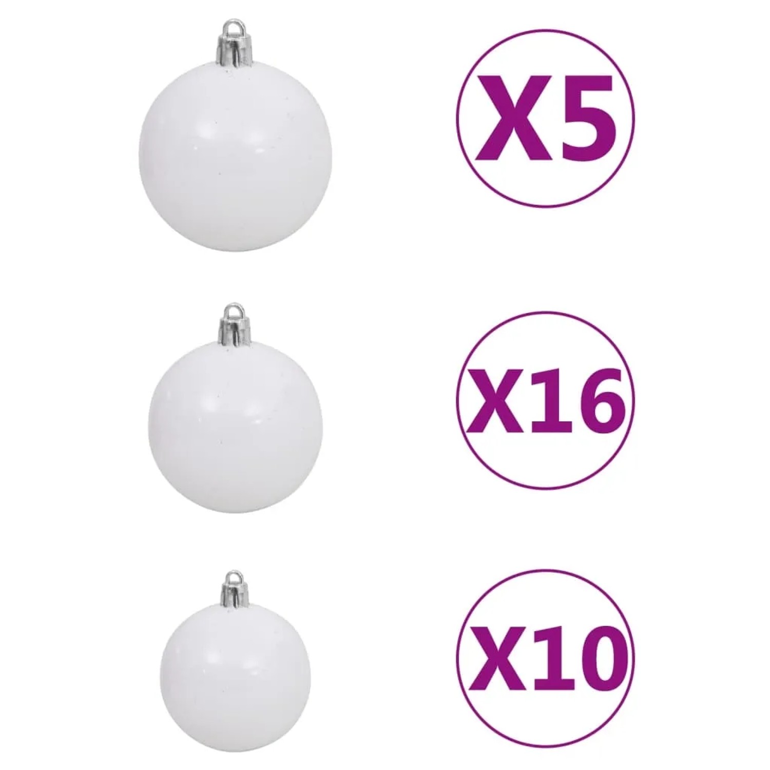 Weiße Weihnachtskugeln, glänzend und glitzernd, für künstlichen Weihnachtsbaum, Set mit 40 Stück.