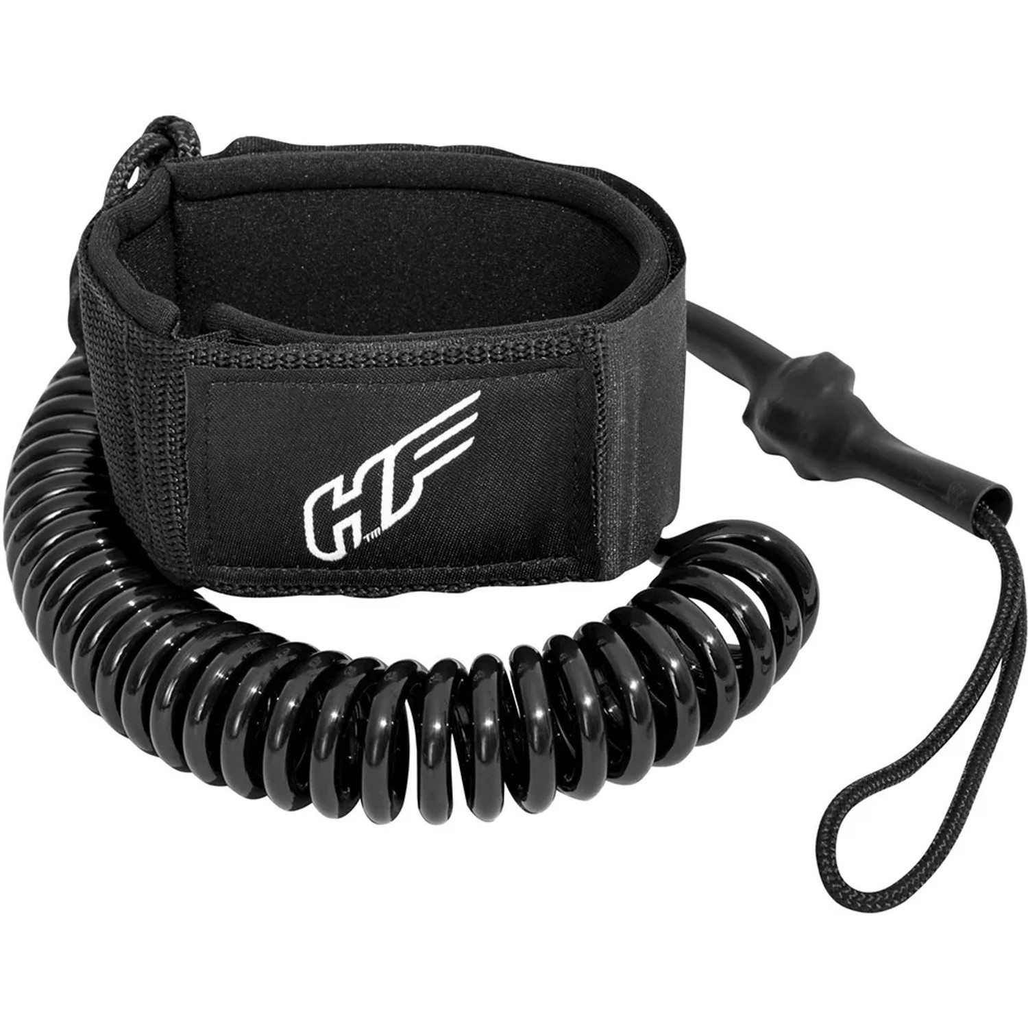 Schwarze Hydro-Force Coil-Leash für Stand Up Paddling (SUP) mit Logo.