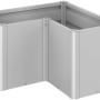 Silbernes Biohort Belvedere Midi Metall-Hochbeet in L-Form, ideal für Garten und Balkon.