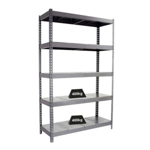 Graues PROREGAL Schwerlastregal Metal Yeti Five mit fünf Böden, Fachlast 400 kg, 200x120x75 cm.