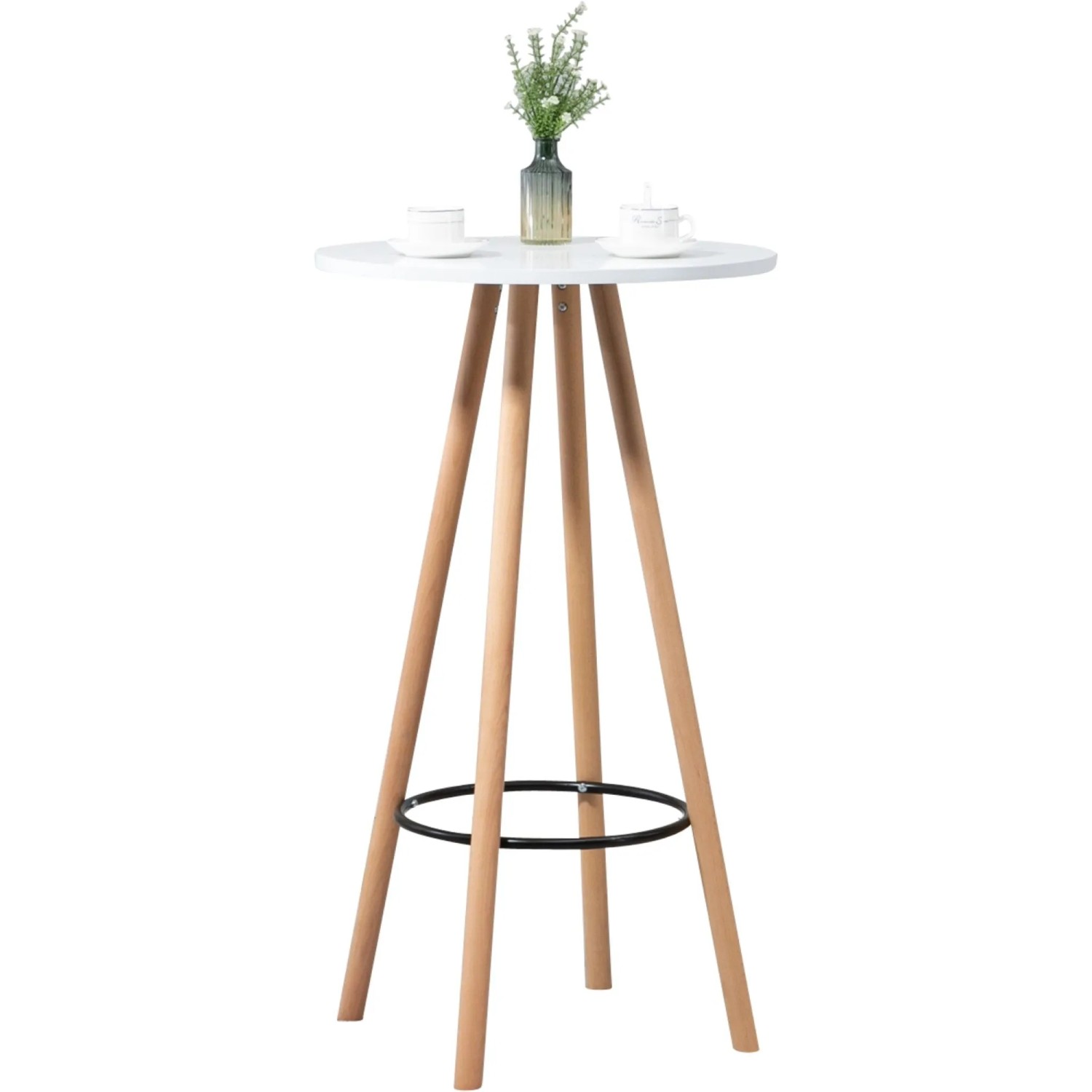 DELUKE Stehtisch Ø 60cm Innen LUMI Holz Skandinavisches Design Bartisch Rund Bistrotisch 107x60cm Weiß-Beige