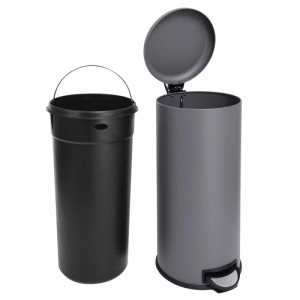 Grauer Svita T30 Treteimer 30L mit offenem Deckel und separatem schwarzem Kunststoff-Inneneimer.