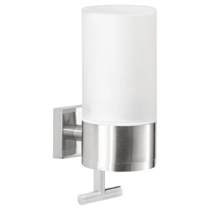 Tesa Exxclusiv Seifenspender in Edelstahloptik zur Wandmontage, mit Milchglasbehälter.